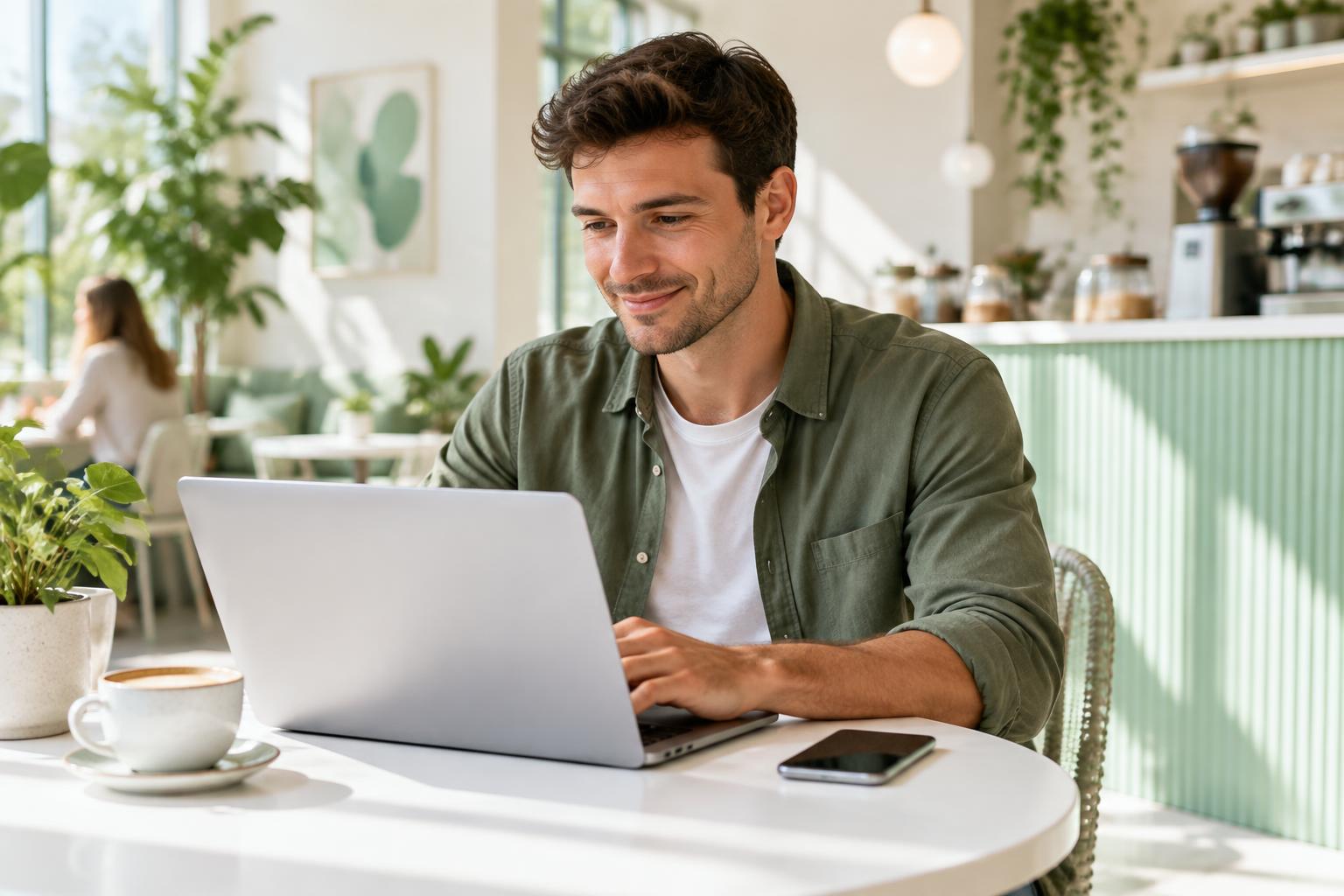 A man building his digital product on a laptop