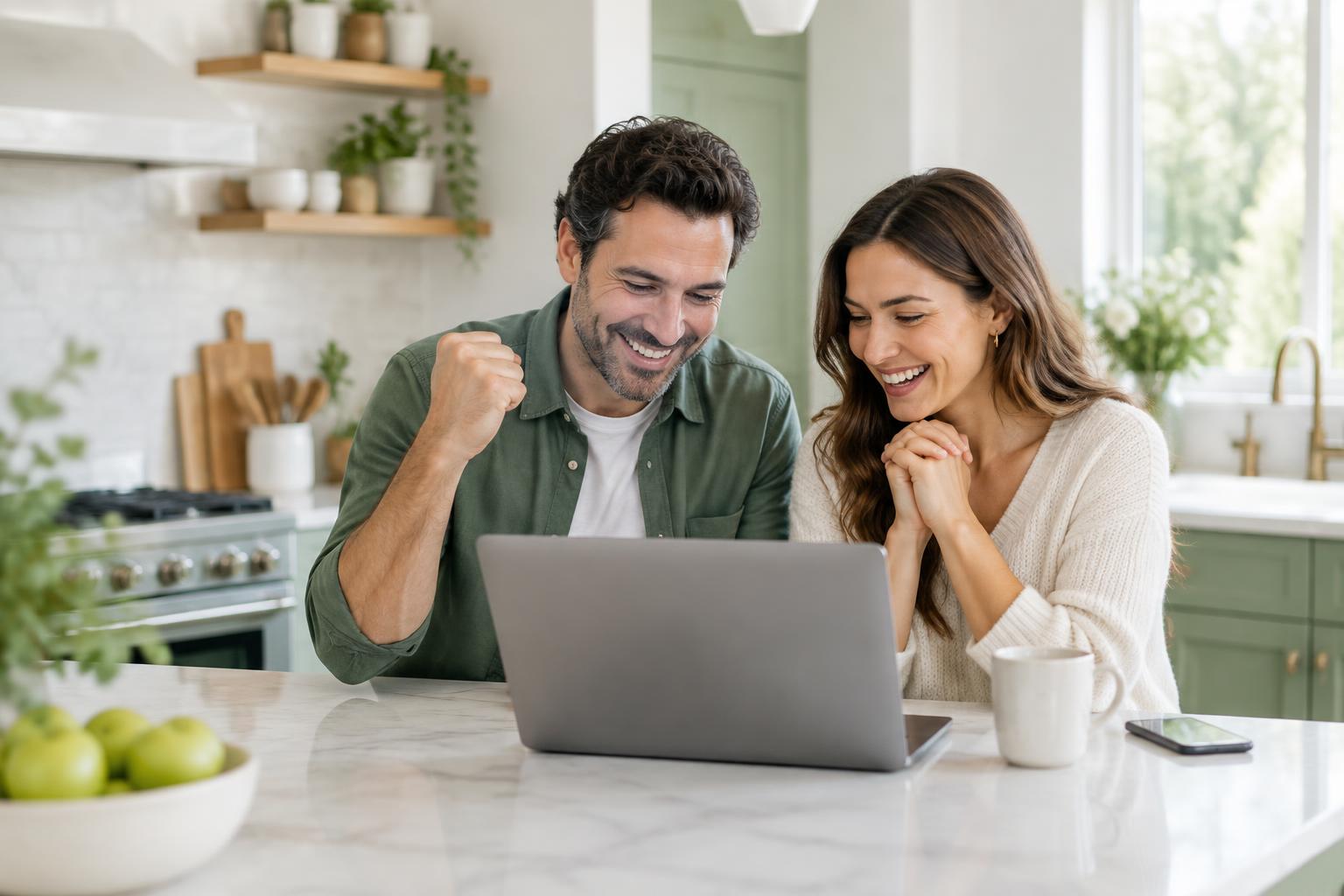 Two people looking at their online store on a laptop